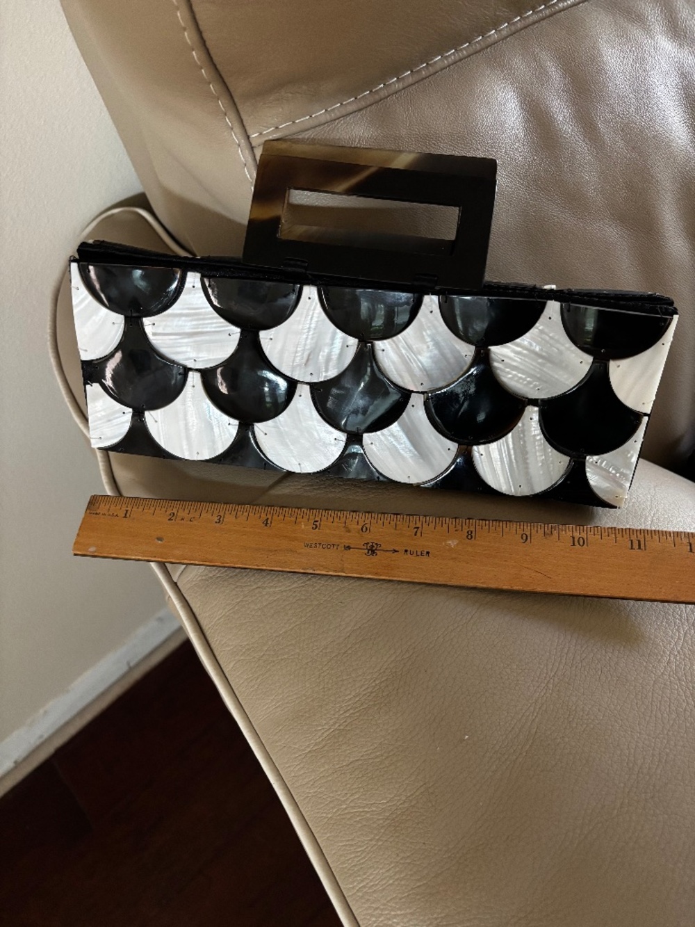 Vintage Black and White Mother of Pearl Clutch Evening Bag